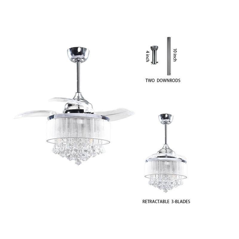 36"Ceiling Fan with Remote Crystal Chandelier Fans, Retractable Blades